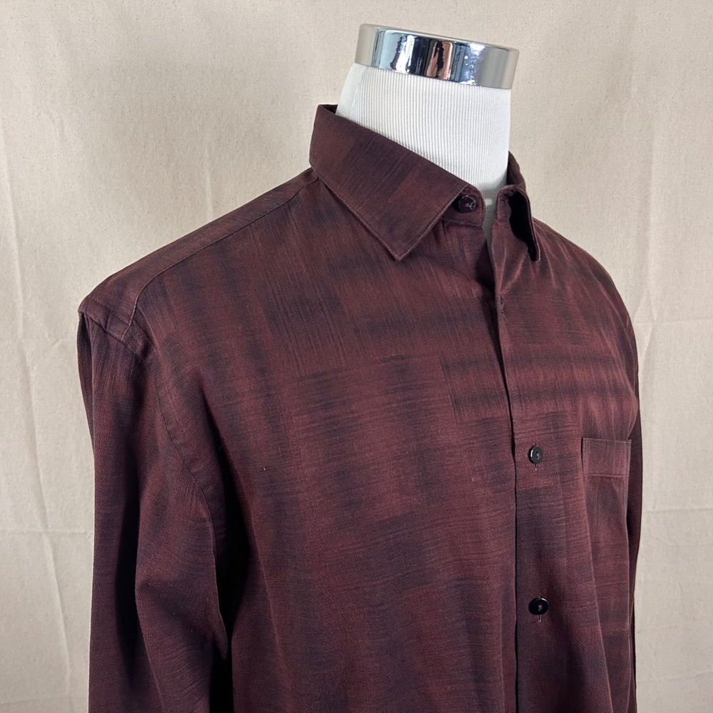 Jhane Barnes XL Unique  Button Down Shirt Burgundy Abstract Cotton Casual Mens